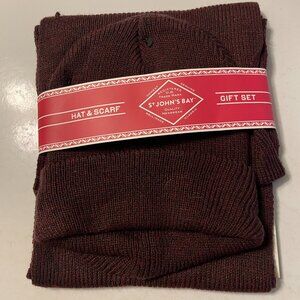 New St John's Bay Stocking Hat and Scarf Gift Set Maroon Women's
